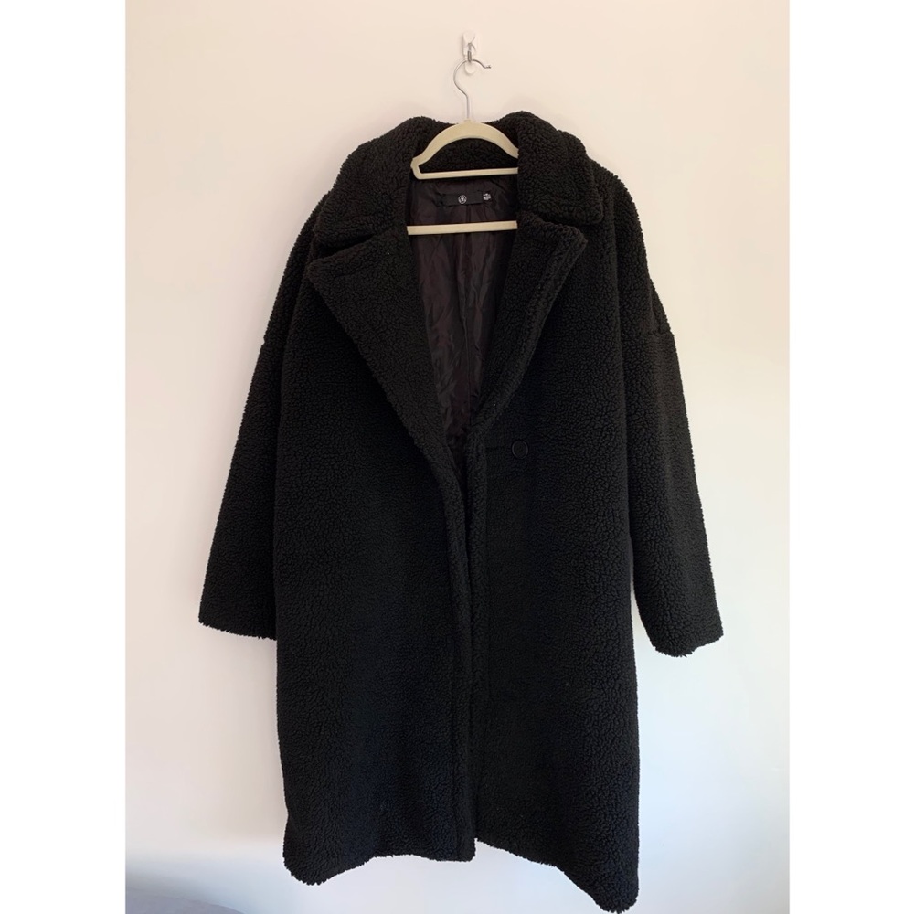 Missguided oversized black teddy coat